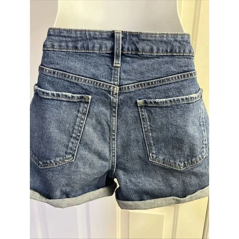 Old Navy Blue Denim Cuffed OG High Rise Shorts Women’s Size 10 Dark Wash